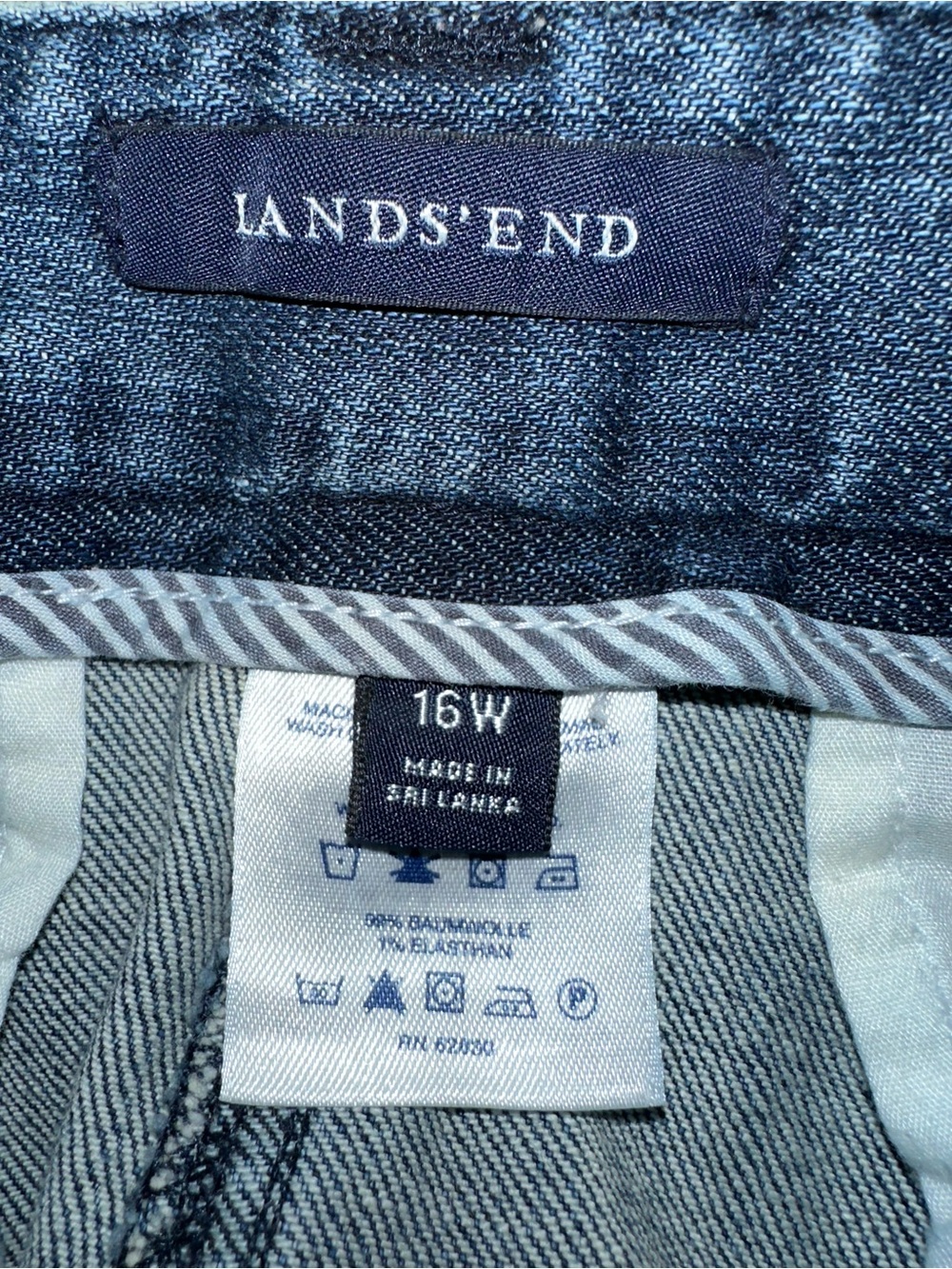 Lands' End Denim Skirt Women 16W Blue Denim Straight Pocket Stretch Waist Extend